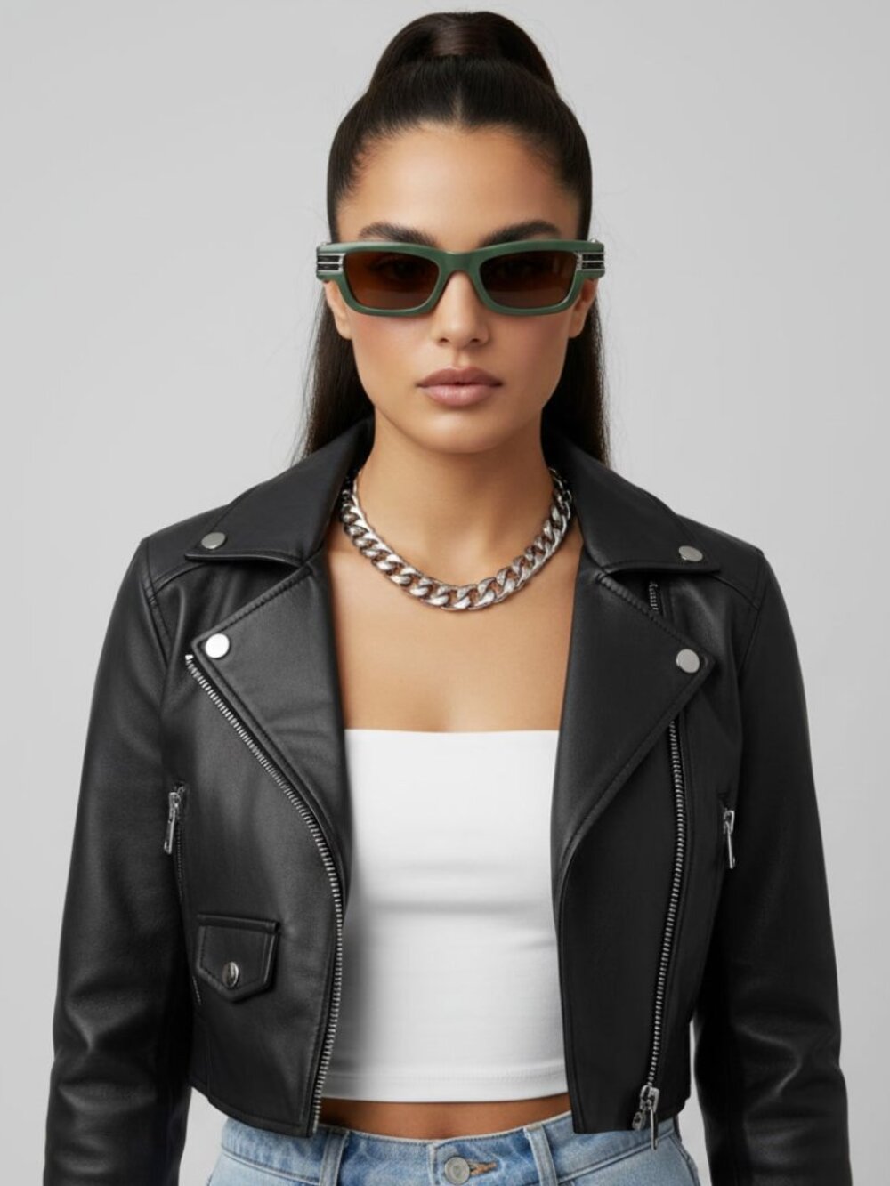 Mew Bottega Veneta BV1308S-003 Green Rectangular Sunglasses $1350+ tax